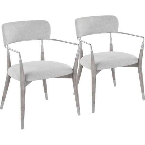 Savannah Dining Accent Chair in Grey Brushed Wood, Silver & Light Grey Fabric (Set of 2)